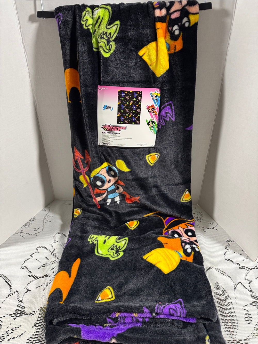 Powerpuff Girls Halloween Black Soft Plush Throw Blanket Witch Devil Ghost Bat